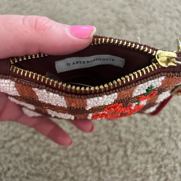 Anthropologie Beaded Floral Coin Purse with Red Accents